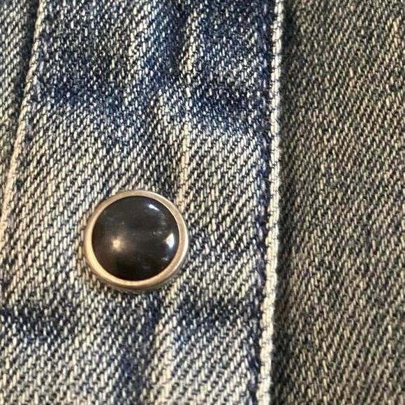 ICHI Denim Pearl Snap Puff Sleeve Dress Size 34 Western Country Sustainable - Picture 6 of 13